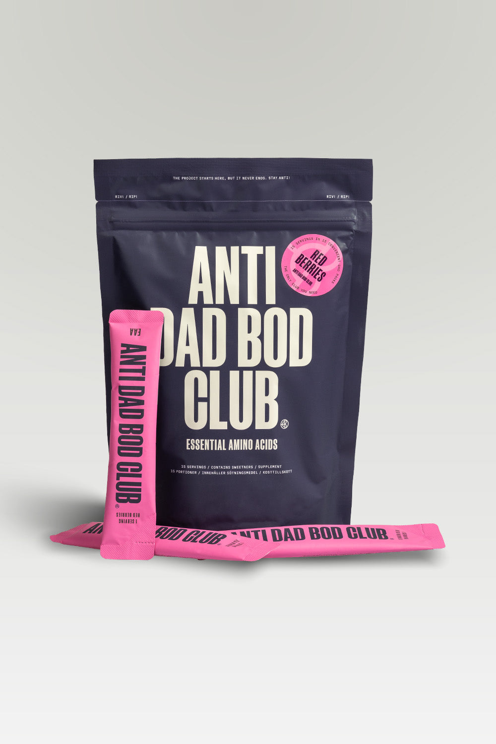 Anti Dad Bod Club EAA red beriies package on a gray background