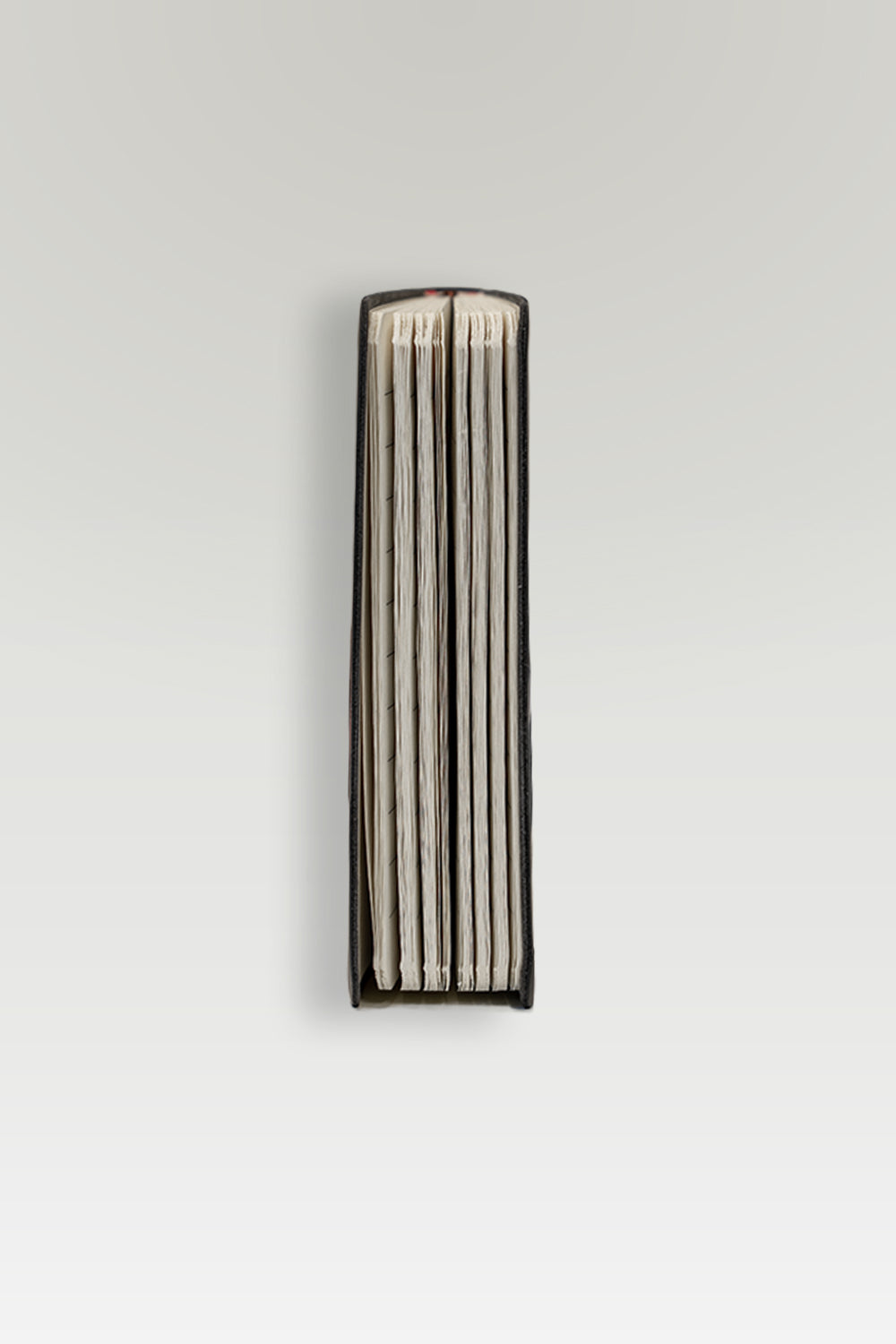 Black notebook with white pages from the side