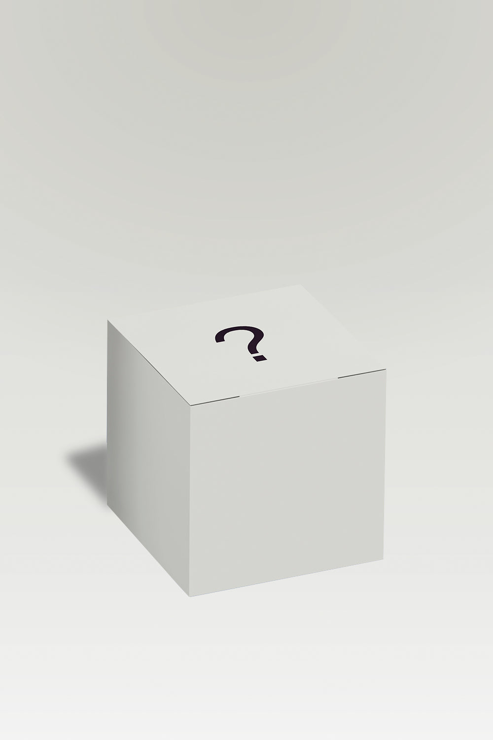 White box with a black question mark on a light gray background